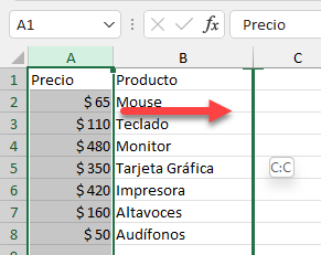 Arrastrar Columna Manteniendo Presionada Tecla Mayúsc