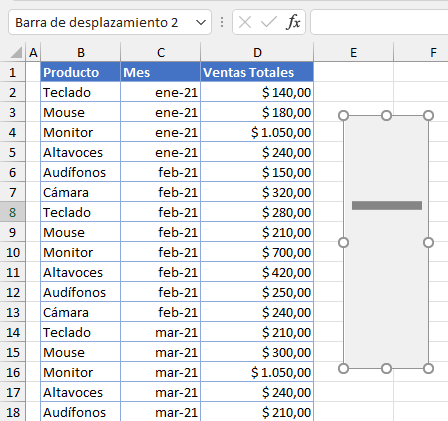 Barra de Desplazamiento Insertada