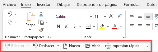 Barra de Herramientas de Acceso Rápido Debajo de la Cinta de Opciones