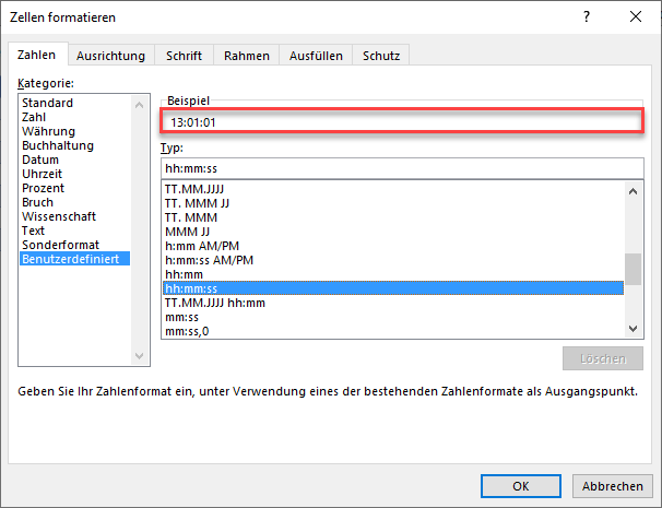 Benutzerdefinierte Zeitformate in Excel