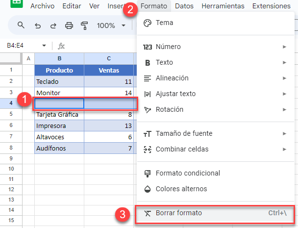 Borrar Formato en Google Sheets