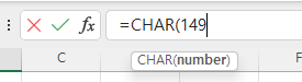 CHAR 함수 수식창에 입력