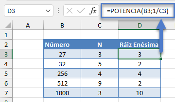 Cálcular Raíz Enésima con Función POTENCIA