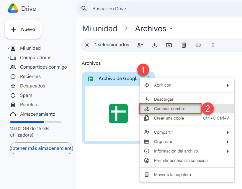 Cambiar Nombre de Archivo desde Google Drive