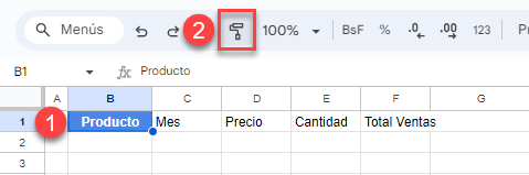 Clic Copiar Formato en Google Sheets