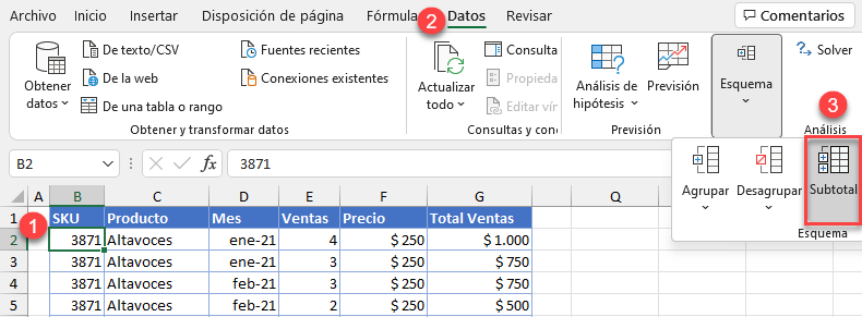 Comando Subtotal