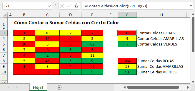 Cómo Contar o Sumar Celdas con Cierto Color Excel