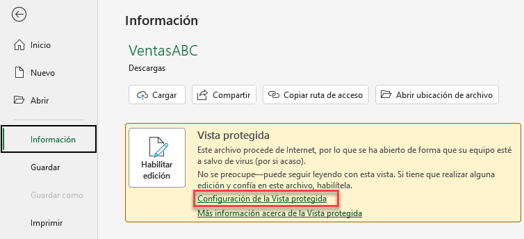 Configuración de la Vista Protegida