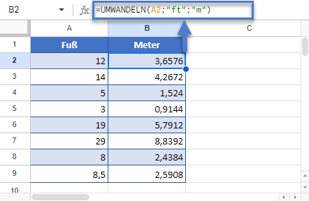 Convert Feet to Meters Google Sheets