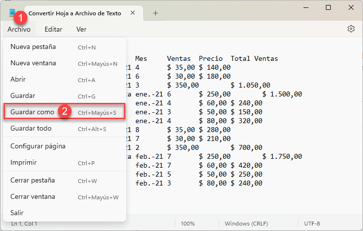 Convertir Archivo TSV en TXT