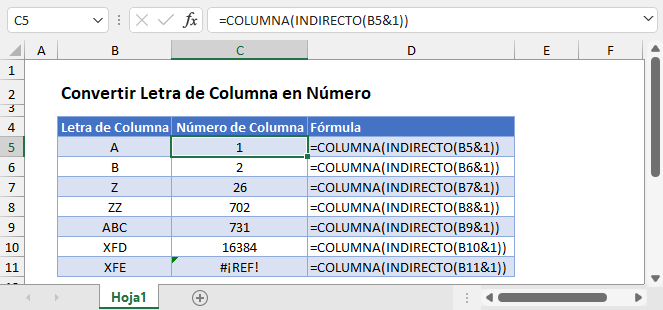 Convertir Letra de Columna en Número en Excel