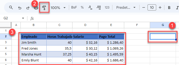 Copiar Formato en Google Sheets