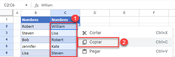 Copiar Selección en Google Sheets