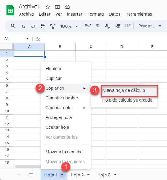 Copiar en Nueva Hoja de Cálculo en Google Sheets