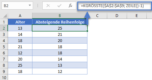 Daten mit KGROESSTE absteigend sortieren