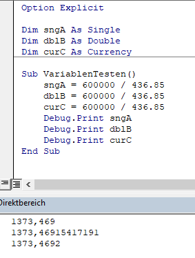 Datentypen Single Double Currency Vergleich