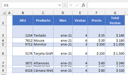 Datos Ejemplo Cambiar Alto de Fila