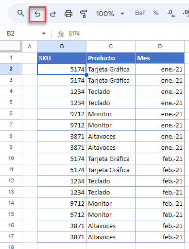 Deshacer una Ordenación en Google Sheets