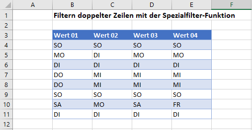 Doppelte Zeilen filtern Ausgangsdaten