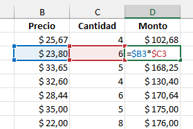 Ejemplo de Referencia de Celda Mixta