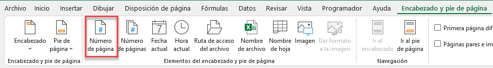 Encabezado y Pie de Página Número de Página