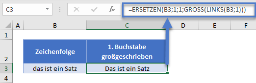 Ersten Buchstaben gross schreiben ERSETZEN GROSS LINKS Funktion