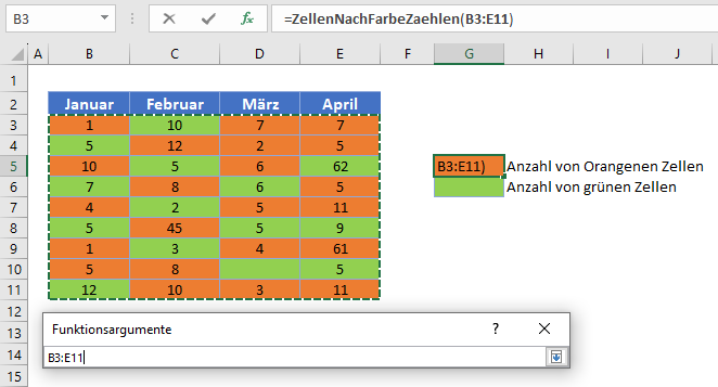 Erstes Argument der benutzerdefinierten Funktion eingeben