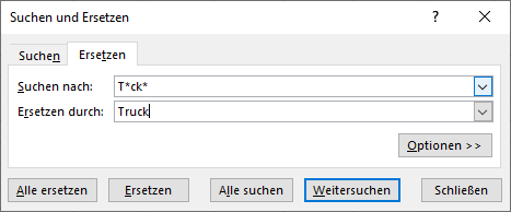 Excel Funktion Suchen und Ersetzen mit Platzhalter Sternchen