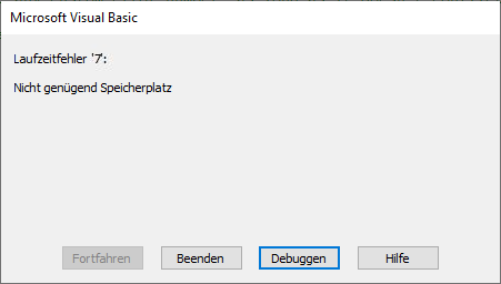 Fehlermeldung nicht genügend Speicherplatz