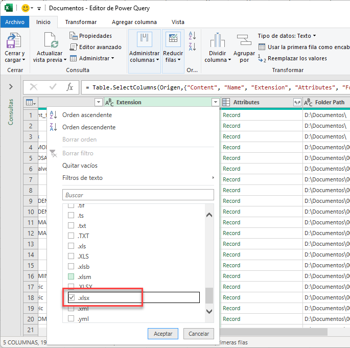 Filtrar Solo xlsx