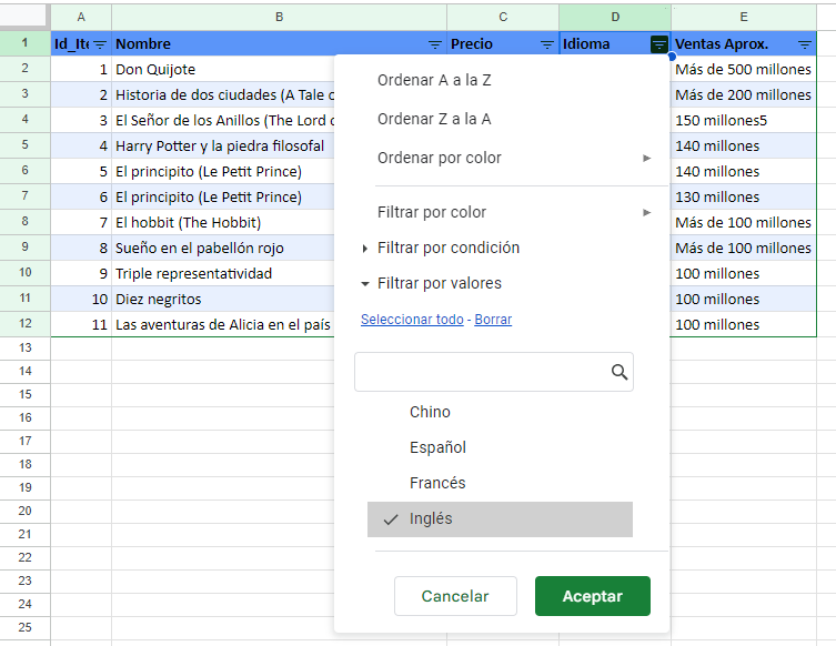 Filtrar por Idioma