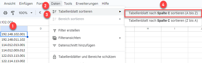 Formatierte IP Adressen aufsteigend sortieren GS