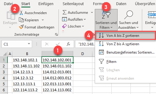 Formatierte IP Adressen aufsteigend sortieren