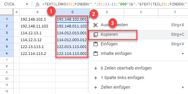 Formatierte IP Adressen kopieren GS