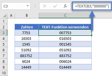 Fuehrende Nullen mit TEXT Funktion