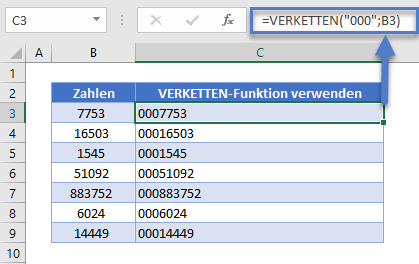 Fuehrende Nullen mit VERKETTEN Funktion