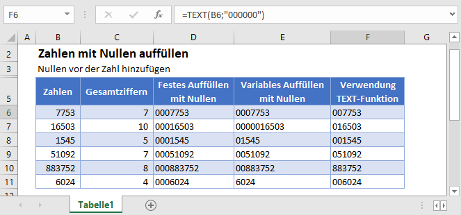 Fuehrende Nullen zu Zahlen hinzufuegen Hauptfunktion