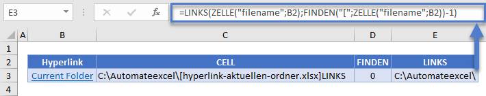 Hyperlink zum aktuellen Ordner LINKS Funktion