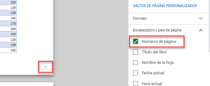 Insertar Números de Página en Google Sheets