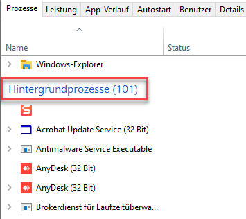 Laufende Hintergrundprozesse in Windows