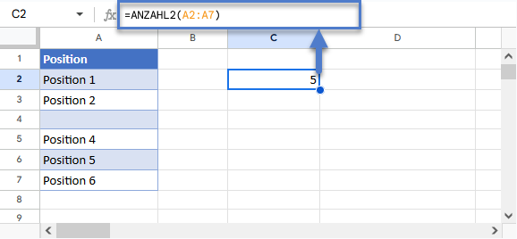 Leere und nicht leere zellen zaehlen ANZAHL2 Funktion GS