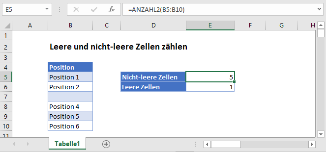 Leere und nicht leere zellen zaehlen Hauptfunktion