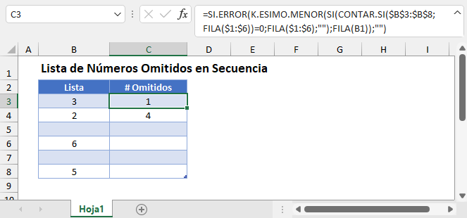 Lista de Números Omitidos en Secuencia en Excel