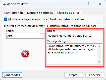 Mensaje de Error en Validación