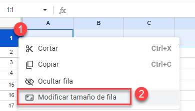 Modificar Tamaño de Fila en Google Sheets