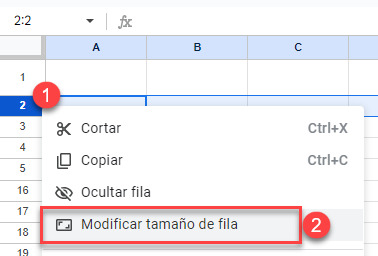 Modificar Tamaño de Fila2 en Google Sheets