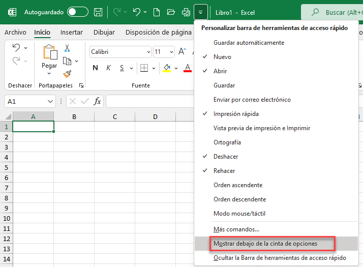 Mover Barra de Herramientas de Acceso Rápido