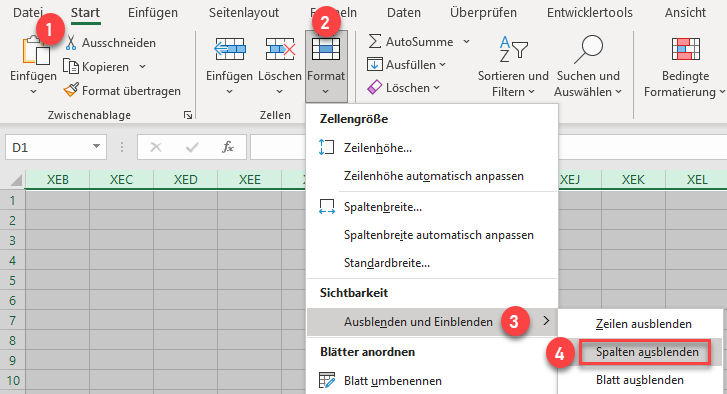 Nicht verwendete Spalten ausblenden