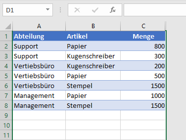 Nicht verwendete Spalten ueber Kontextmenue ausgeblendet