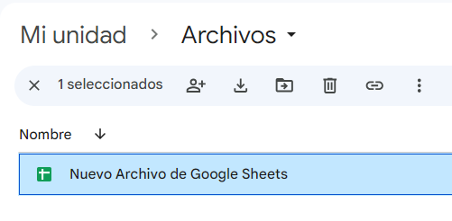 Nuevo Archivo de Google Sheets en Google Drive